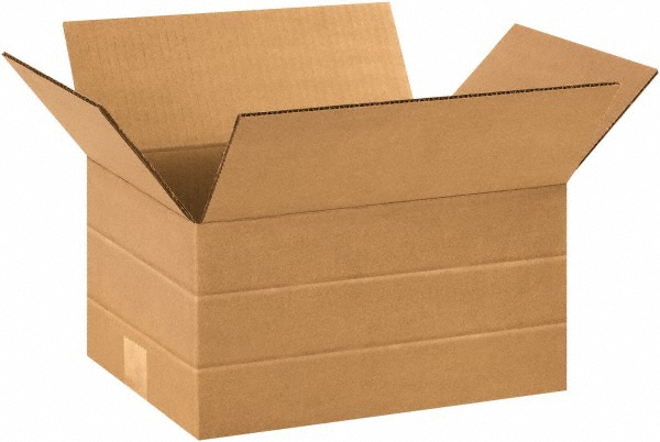 Multi-Depth Shipping Box: 12" Long, 9" Wide, 6" High - 1 Wall, Kraft, 65 lb Capacity