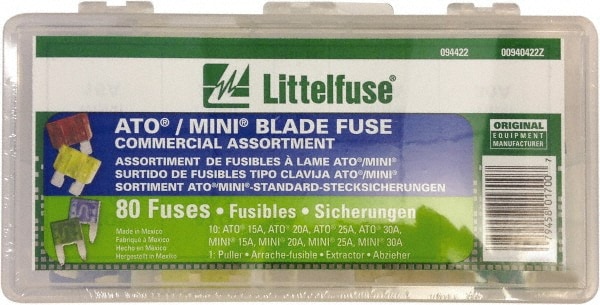 Fuse Service Kits; Compatible Fuse Class: ATO; Miniature ; Includes: (10) Each: ATO 15A, 20A, 25A, 30A; (10) Each: MINI 15A, 20A, 25A, 30A; Puller