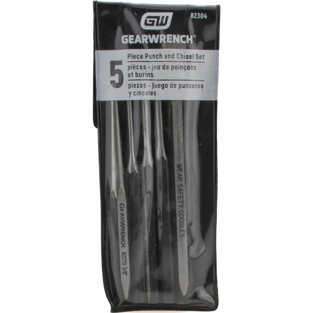 Punch & Chisel Set: 5 Pc, 3/8 - 1/2" Chisel, 3/8 - 1/2" Punch