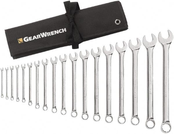 GEARWRENCH 81917 Combination Wrench Set: 18 Pc, 1" 1/2" 1/4" 11/16" 1-1/16" 11/32" 1-1/4" 1-1/8" 13/16" 15/16" 3/4" 3/8" 5/16" 5/8" 7/16" 7/8" 9/16" & 9/32" Wrench, Inch 
