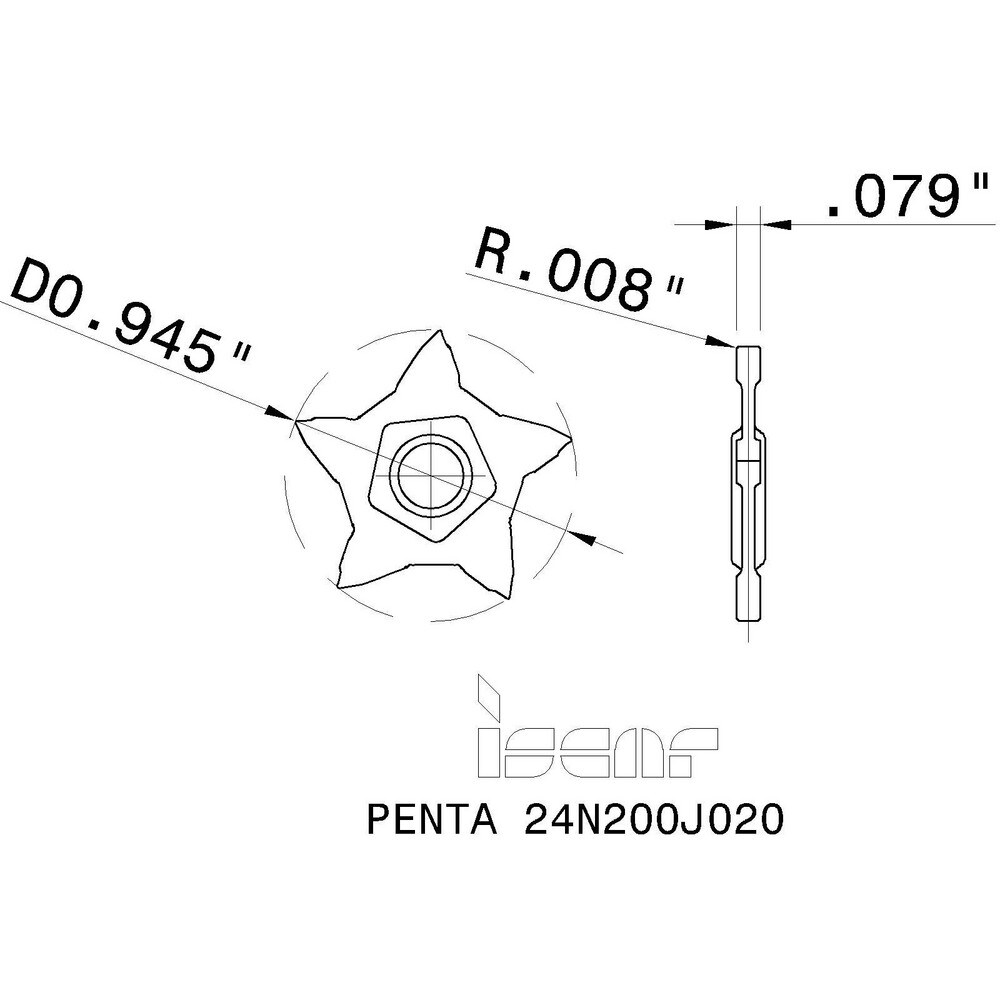 Iscar - Grooving Insert: PENTA24N200J020 IC807G, Carbide Iscar - Grooving Insert: PENTA24N200J020 IC807G, Carbide
