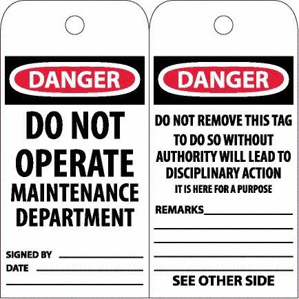 NMC RPT2C Danger Do Not Operate Maintenance Department Tag_ 