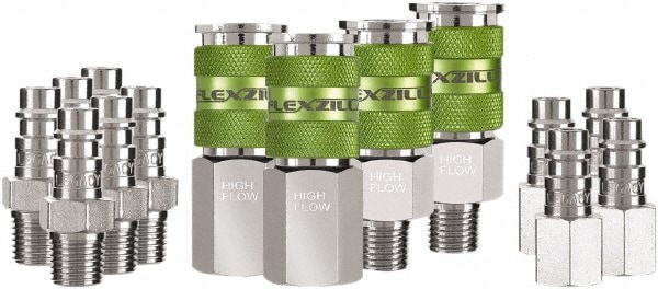 Legacy A53458FZ 14 Piece 1/4" Body 1/4 NPT 300 psi Steel/Aluminum High Flow Pneumatic Coupling Plug Set 