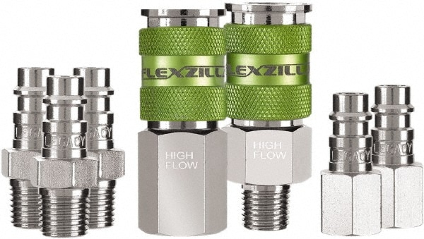 Legacy A53457FZ 7 Piece 1/4" Body 1/4 NPT 300 psi Steel/Aluminum High Flow Pneumatic Coupling Plug Set 