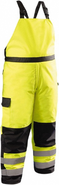 Rain Bib Overalls: Size 2X-Large, Polyester - Yellow, 7 Pocket, Snaps Closure