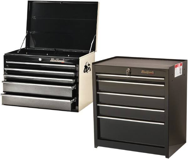 5 Drawer, 2 Piece, Black Steel Top Chest/Roller Cabinet Combo
