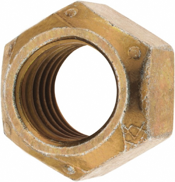 Hex Lock Nut: Distorted Thread Lock, 3/8-24, Grade C Steel, Yellow Zinc & Waxed Finish - Right Hand Thread