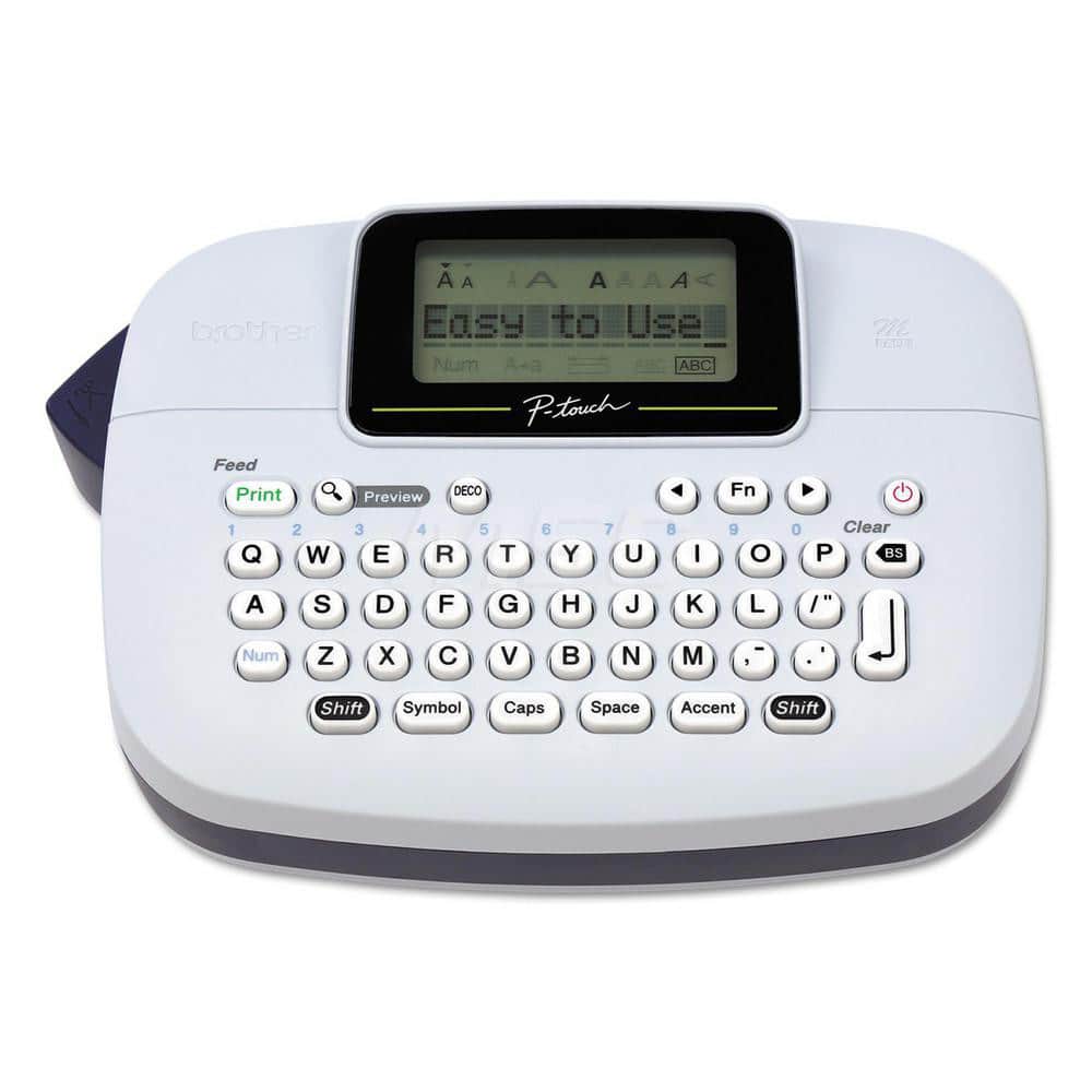 Brother BRTPTM95 Electronic Label Makers; Power Source: (4) AAA Batteries (Sold Separately); Resolution: 230; Accessories: 12 mm starter tape; Additional Information: Includes: 8 Deco Mode Patterns; Tape Technology: Direct Thermal; Product Line: P-Touch.; Compatible Tape 