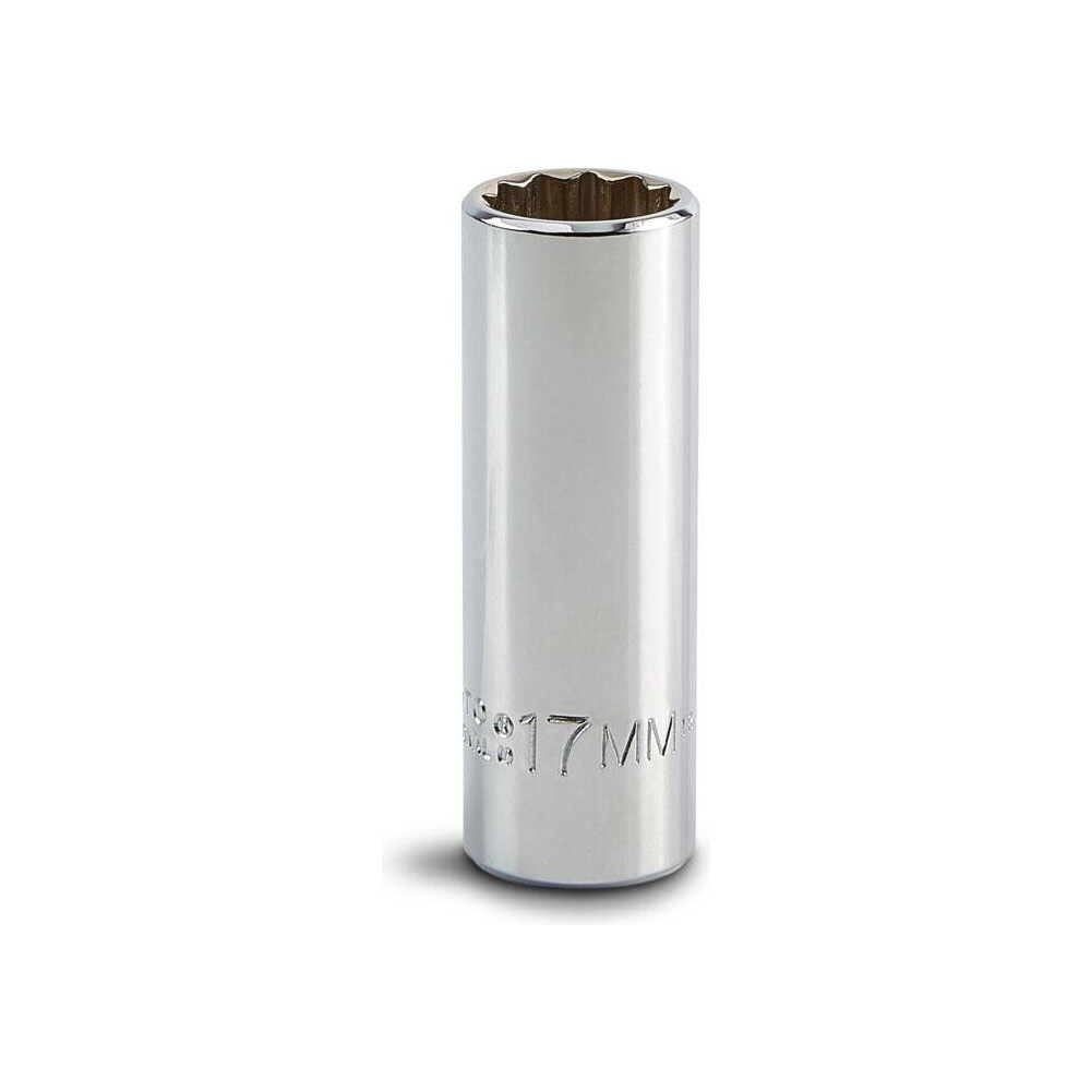 Deep  Hand Socket: 3/8" Drive, 17.00 mm Socket, 12-Point - Chrome Finish