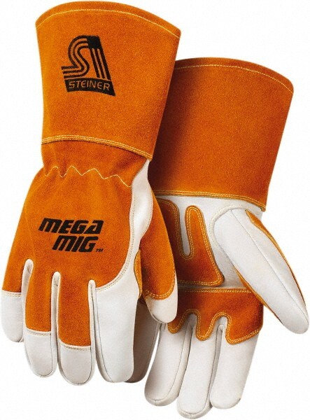 Welding Gloves: Size Large, Grain Cowhide Leather, MIG Welding Application