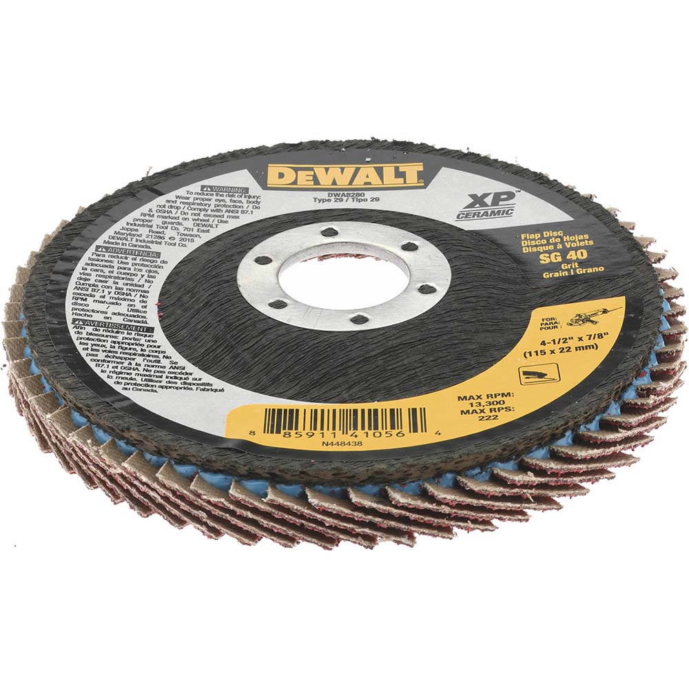 DeWALT 41/2" 40 Grit 7/811 Center Hole Type 29 Ceramic Flap Disc