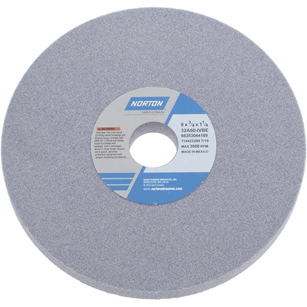 Norton 66253044169 Surface Grinding Wheel: 8" Dia, 3/4" Thick, 1-1/4" Hole, 60 Grit, I Hardness Image