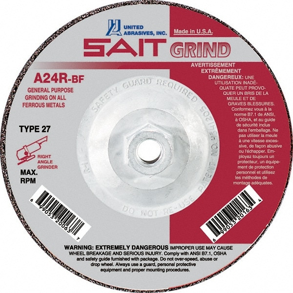 Depressed Center Wheel: Type 27, 7" Dia, Aluminum Oxide