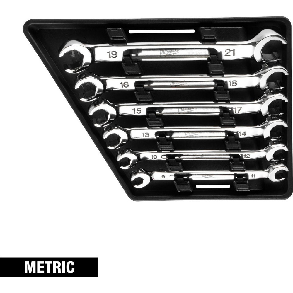Flare Nut Wrench Set: 6 Pc, 9 x 11 to 16 x 18 mm Wrench, Metric - 0 deg Head Offset Angle, Chrome Finish