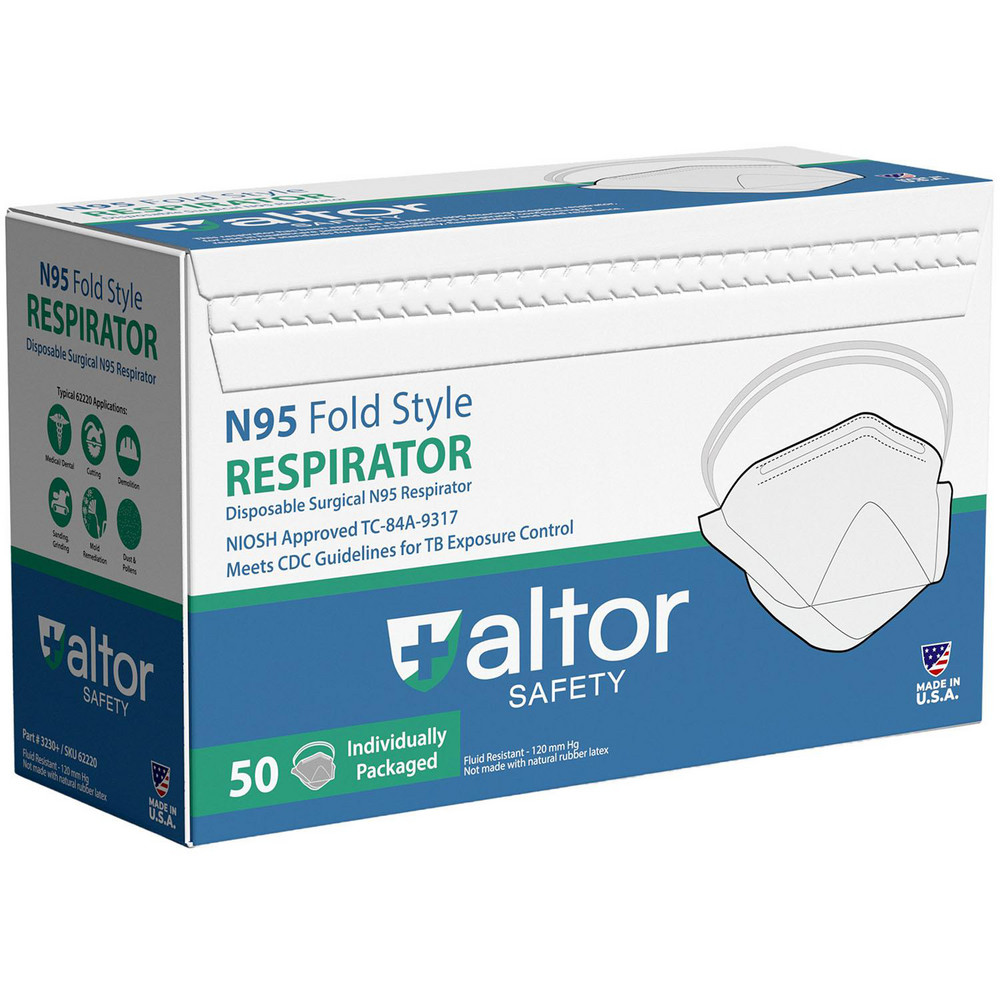 Disposable Respirators & Masks; Product Type: N95 Respirator ; Niosh Classification: N95 ; Exhalation Valve: No ; Nose Clip: Contains Nose Clip ; Strap Type: Ultrasonically Welded; Non-Adjustable; Double Strap ; Size: Universal