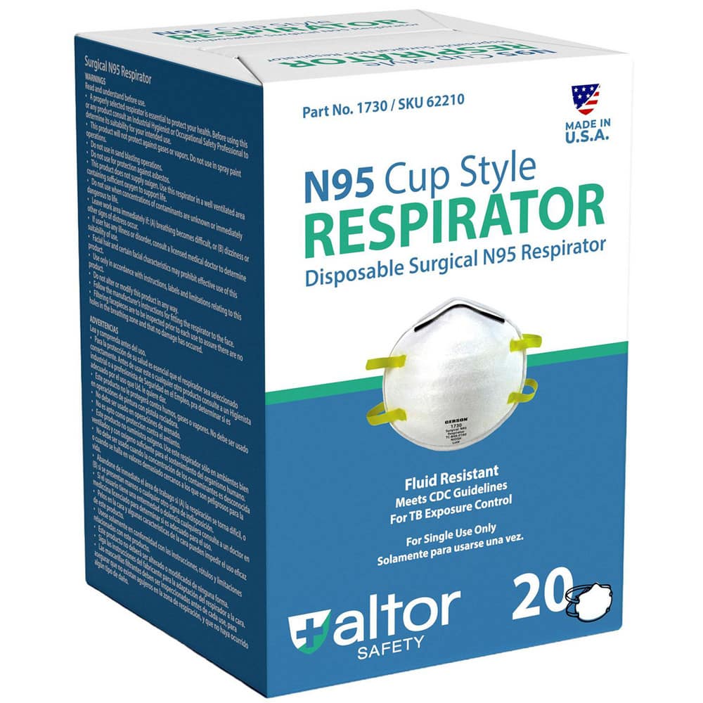 Disposable Respirators & Masks; Product Type: N95 Respirator ; Niosh Classification: N95 ; Exhalation Valve: No ; Nose Clip: Contains Nose Clip ; Strap Type: Ultrasonically Welded; Non-Adjustable; Double Strap ; Size: Universal