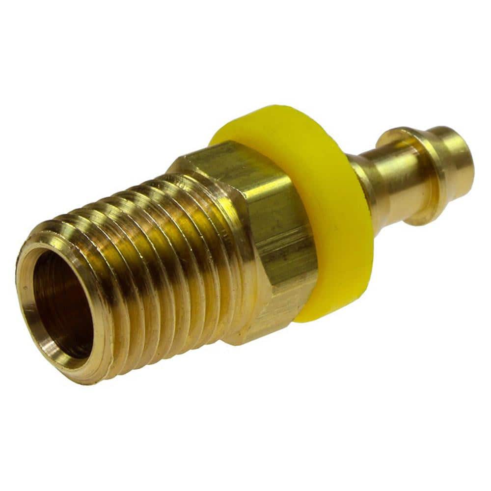 Barbed Push-On Hose Male Connector: 1/2" NPT, Brass, 3/8" Barb