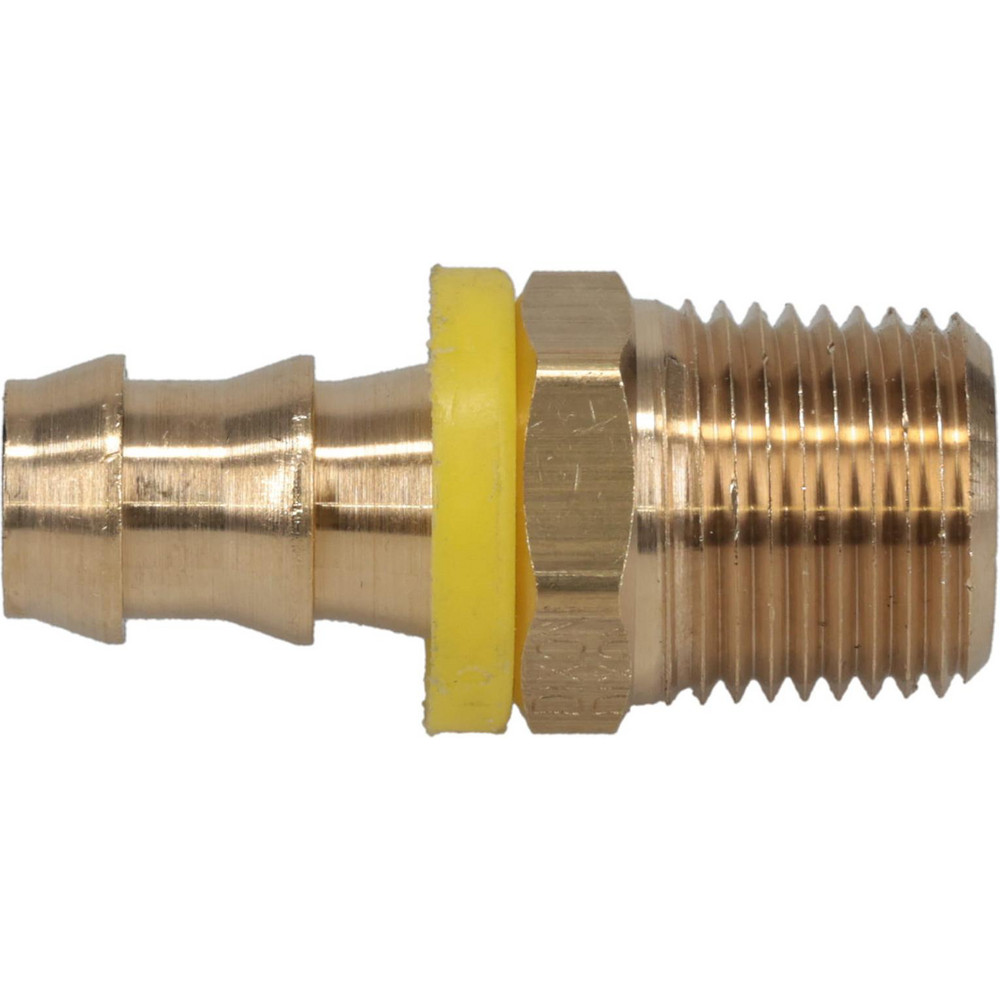 Barbed Push-On Hose Male Connector: 1/2" NPT, Brass, 1/2" Barb