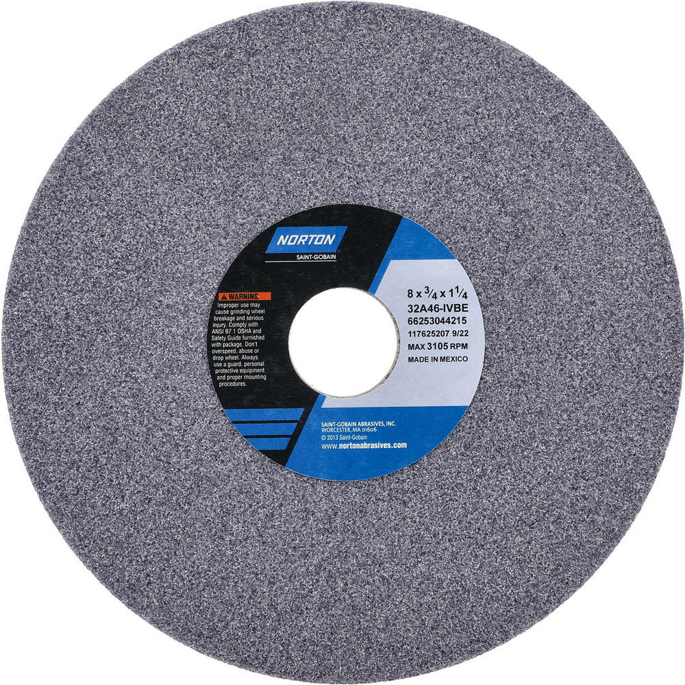 Surface Grinding Wheel: 8" Dia, 3/4" Thick, 1-1/4" Arbor, 46 Grit - Type 1, Aluminum Oxide, Vitrified Bond, Coarse Grade