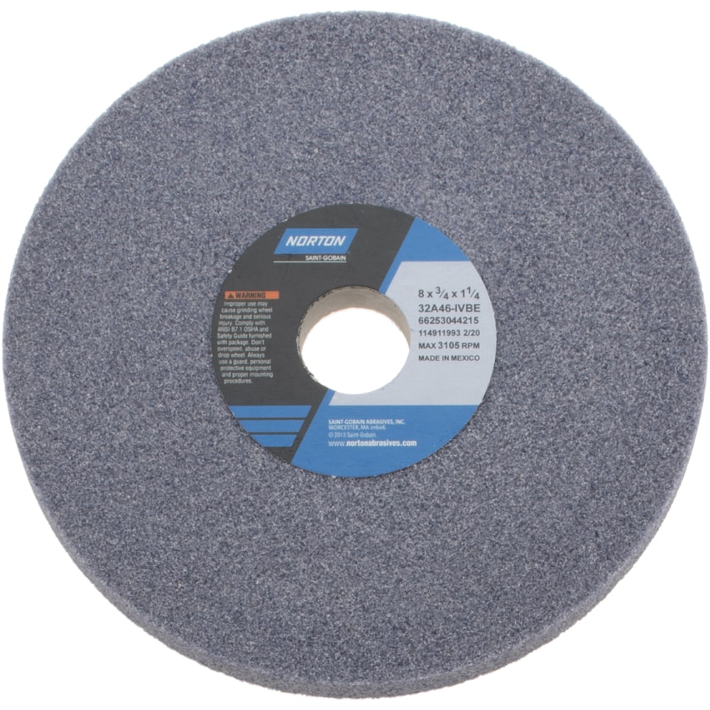 Norton 66253044215 Surface Grinding Wheel: 8" Dia, 3/4" Thick, 1-1/4" Hole, 46 Grit, I Hardness Image