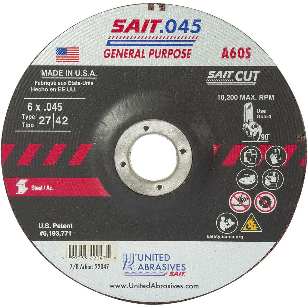Depressed Center Wheel: Type 27, 6" Dia, 0.045" Thick, Aluminum Oxide