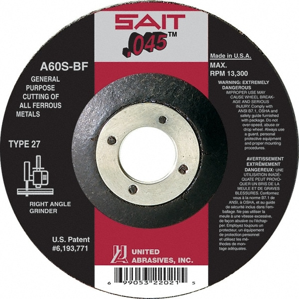 Depressed Center Wheel: Type 27, 7" Dia, 0.045" Thick, Aluminum Oxide