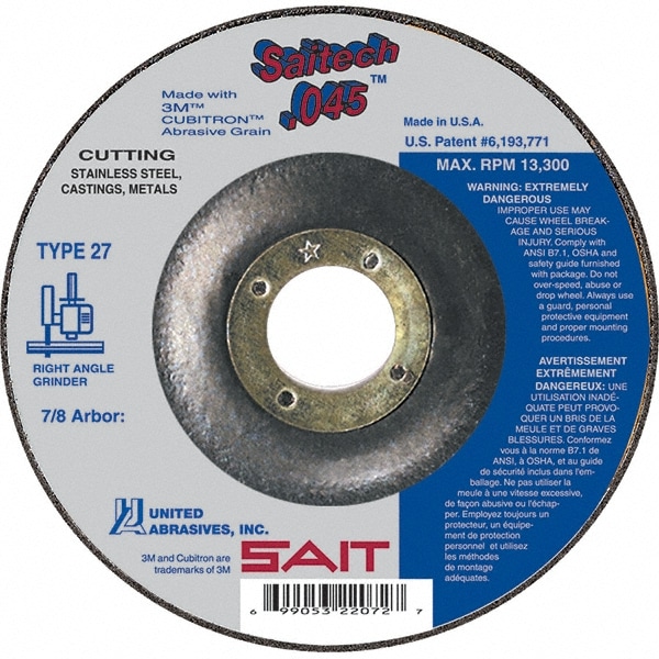Depressed Center Wheel: Type 27, 6" Dia, 0.045" Thick, Ceramic