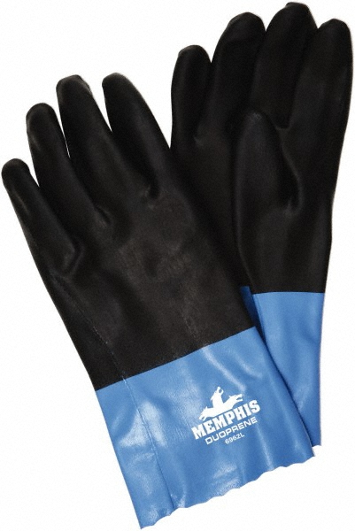 Chemical Resistant Gloves: Duoprene® Size Medium, 53.0000 mil, Neoprene, Supported - Black & Blue, Pair