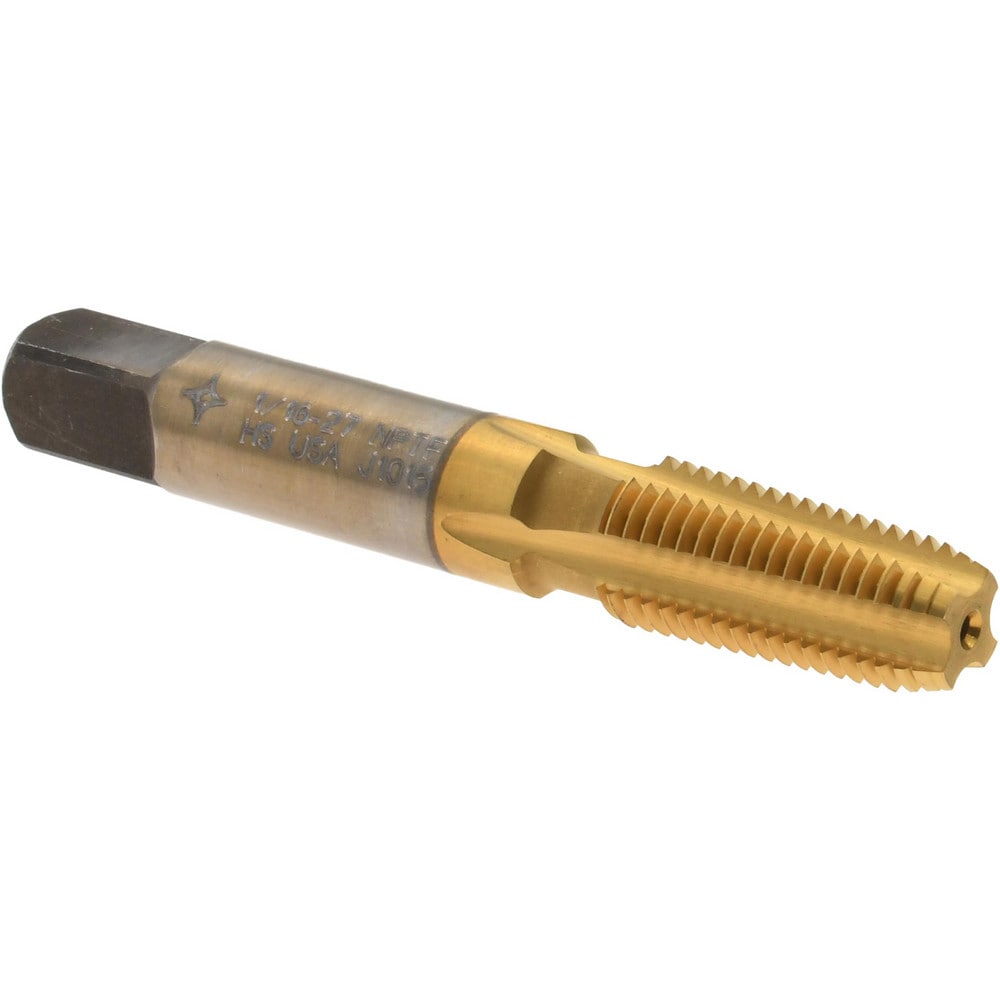 Standard Pipe Tap: 1/16-27, NPTF, Semi Bottoming, 4 Flutes, High Speed Steel, TiN Finish