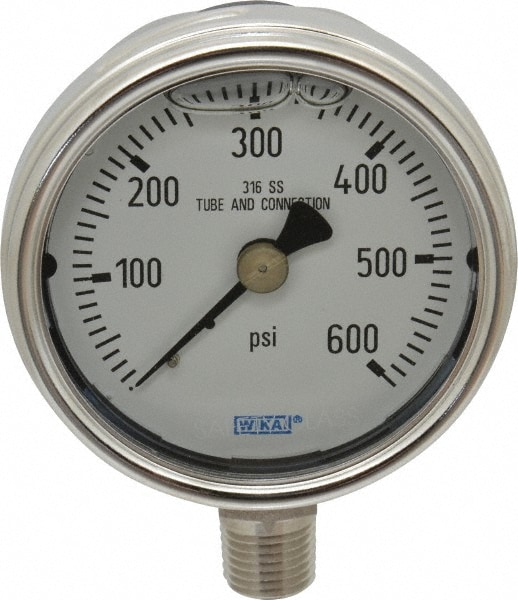 Wika 9831937 Pressure Gauge: 2-1/2" Dial, 1/4" Thread, Lower Mount Image