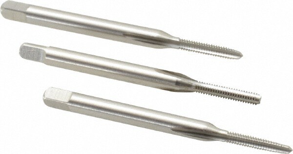 Tap Set: #2-56 UNC, 3 Flute, Bottoming Plug & Taper, High Speed Steel, Bright Finish