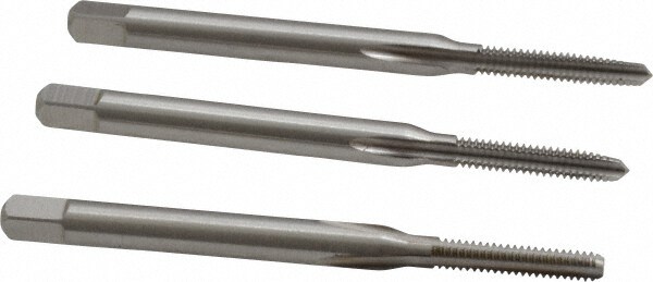 Tap Set: #3-48 UNC, 3 Flute, Bottoming Plug & Taper, High Speed Steel, Bright Finish