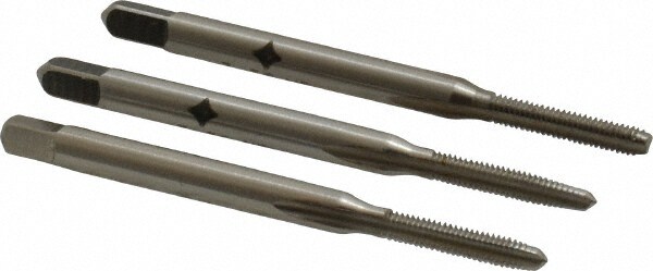 Tap Set: #3-56 UNF, 3 Flute, Bottoming Plug & Taper, High Speed Steel, Bright Finish