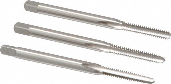 Tap Set: #4-40 UNC, 3 Flute, Bottoming Plug & Taper, High Speed Steel, Bright Finish