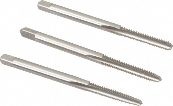 Tap Set: #5-40 UNC, 3 Flute, Bottoming Plug & Taper, High Speed Steel, Bright Finish