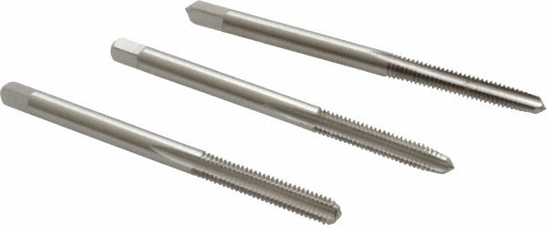 Tap Set: #6-40 UNF, 3 Flute, Bottoming Plug & Taper, High Speed Steel, Bright Finish