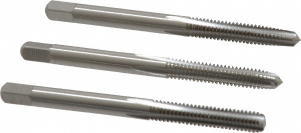 Tap Set: #8-32 UNC, 4 Flute, Bottoming Plug & Taper, High Speed Steel, Bright Finish - 2.125" OAL, Right Hand, 3 Pc