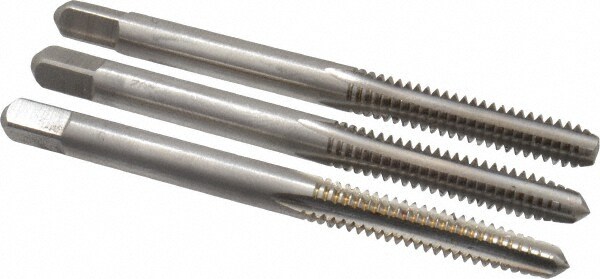 Tap Set: #10-24 UNC, 4 Flute, Bottoming Plug & Taper, High Speed Steel, Bright Finish