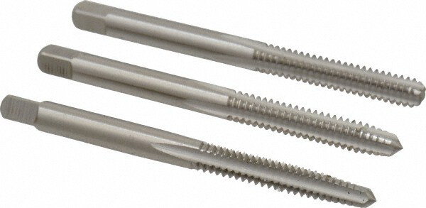 Tap Set: #10-24 UNC, 3 Flute, Bottoming Plug & Taper, High Speed Steel, Bright Finish