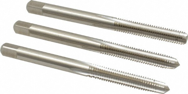 Tap Set: #10-32 UNF, 4 Flute, Bottoming Plug & Taper, High Speed Steel, Bright Finish