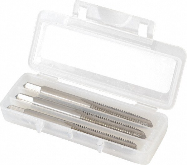 Tap Set: #12-24 UNC, 4 Flute, Bottoming Plug & Taper, High Speed Steel, Bright Finish