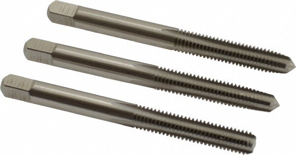 Tap Set: #12-28 UNF, 4 Flute, Bottoming Plug & Taper, High Speed Steel, Bright Finish