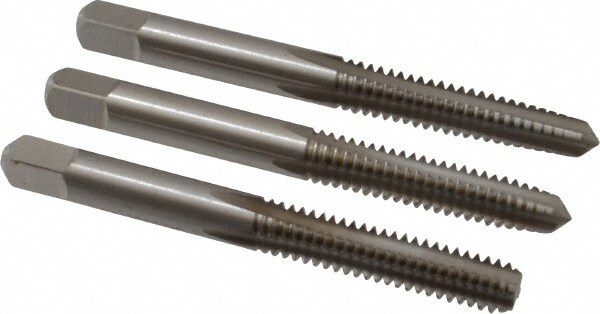 Tap Set: 1/4-20 UNC, 4 Flute, Bottoming Plug & Taper, High Speed Steel, Bright Finish