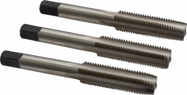 Tap Set: 7/16-20 UNF, 4 Flute, Bottoming Plug & Taper, High Speed Steel, Bright Finish - 3.156" OAL, Right Hand, 3 Pc