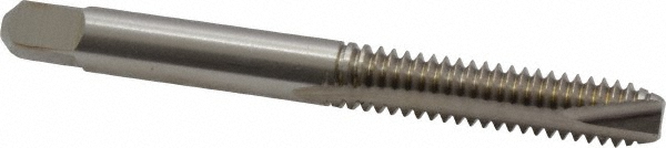Spiral Point Tap: 1/4-20 UNC, 2 Flutes, Bottoming Chamfer, 2B Class of Fit, HSS, Bright/Uncoated Coated - 5/8" Thread Length, 2-1/2" OAL, Right Hand, H3, Series 1012