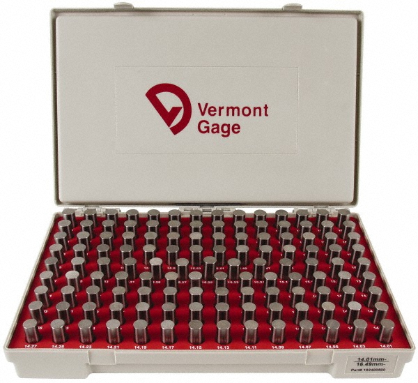Vermont Gage 102400500 Class ZZ Plug Gage Set: 14.01 to 16.49 mm Range, 125 Pc Image