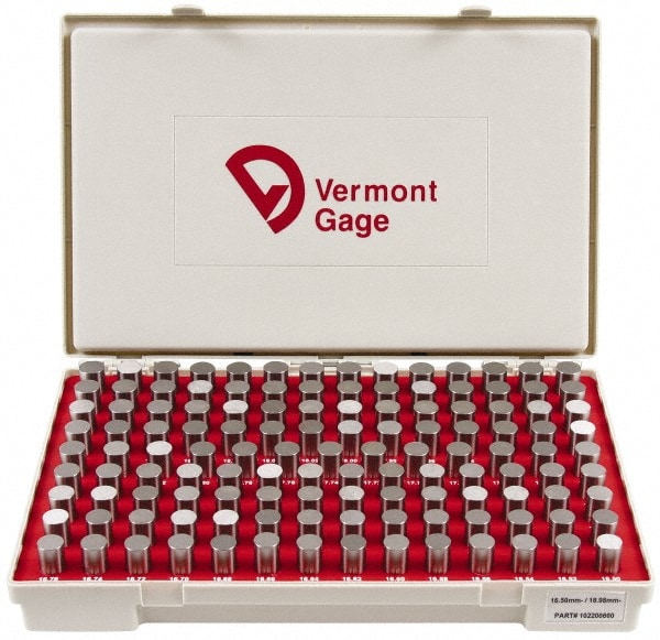 Vermont Gage 102200600 Class ZZ Plug Gage Set: 16.5 to 18.98 mm Range, 125 Pc Image