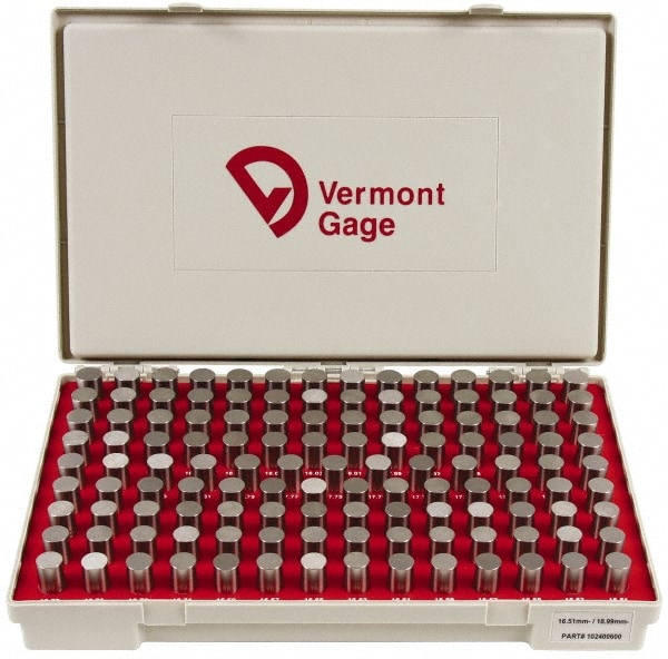 Vermont Gage 102400600 Class ZZ Plug Gage Set: 16.51 to 18.99 mm Range, 125 Pc Image