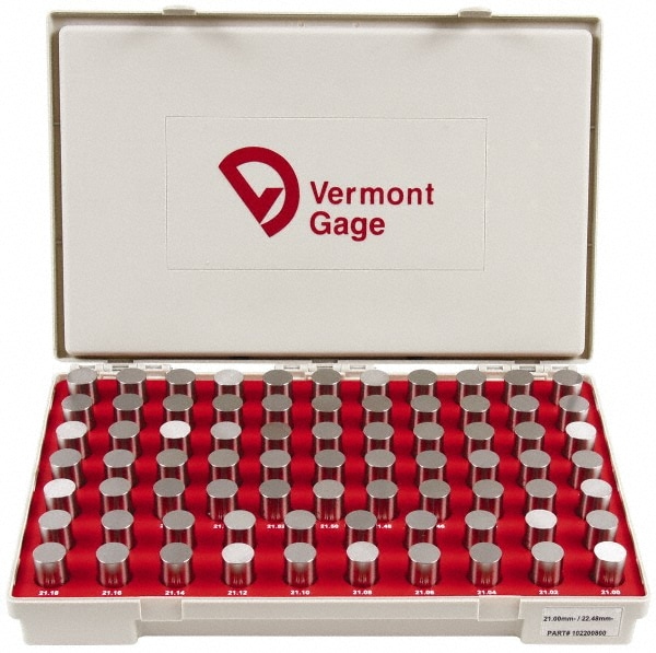 Vermont Gage 102200800 Class ZZ Plug Gage Set: 21 to 22.48 mm Range, 75 Pc Image