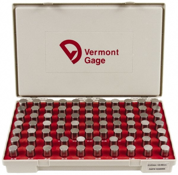 Vermont Gage 102400800 Class ZZ Plug Gage Set: 21.01 to 22.49 mm Range, 75 Pc Image